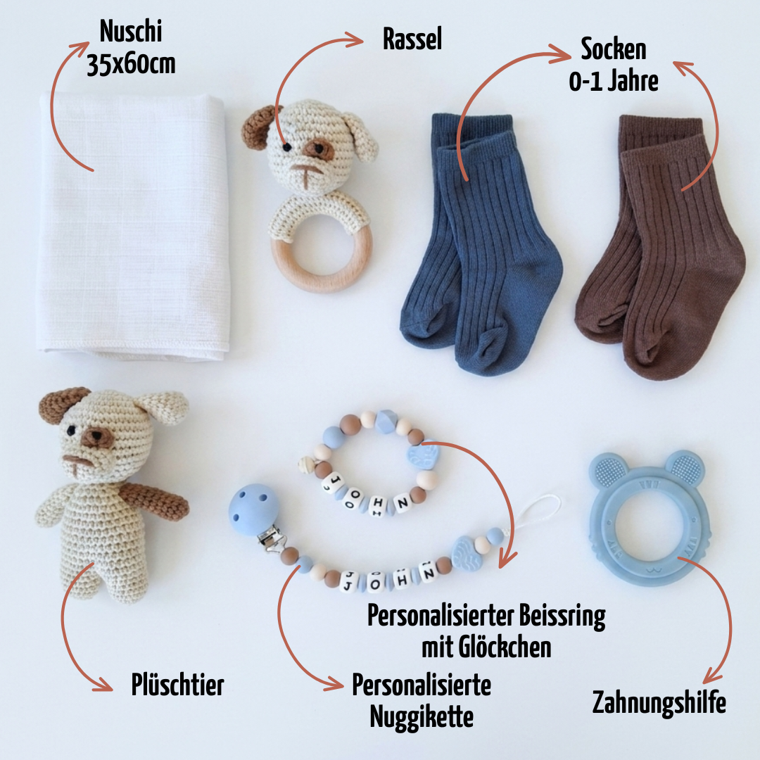 Baby Geschenk personalisiert mit Name zur Geburt, Taufe & Babyshower - Hund