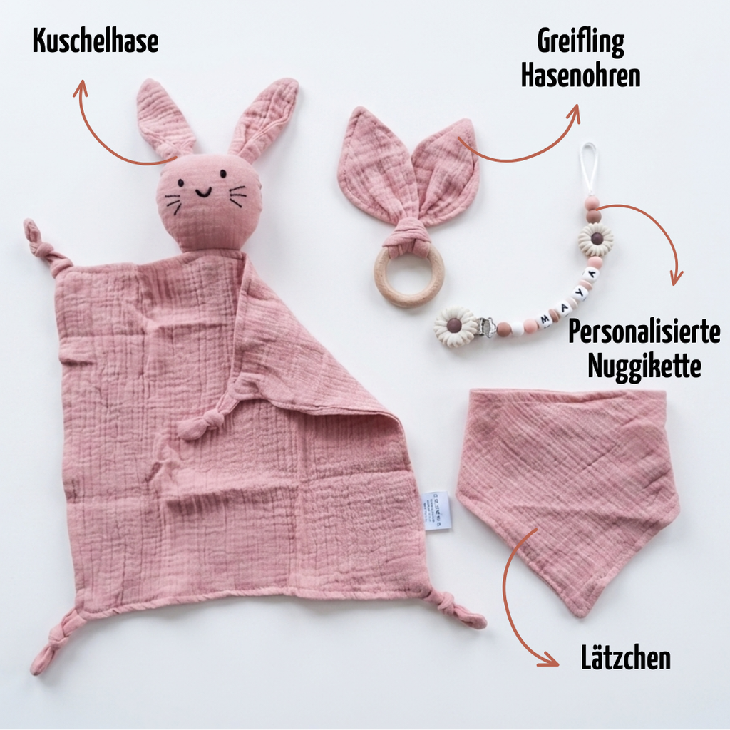 Baby Geschenk personalisiert mit Name zur Geburt, Taufe & Babyshower - Hase rosa