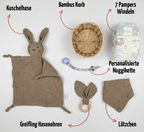 Personalisiertes Geschenk zur Geburt mit Name – Baby Geschenk zur Taufe & Babyshower | Hase braun
