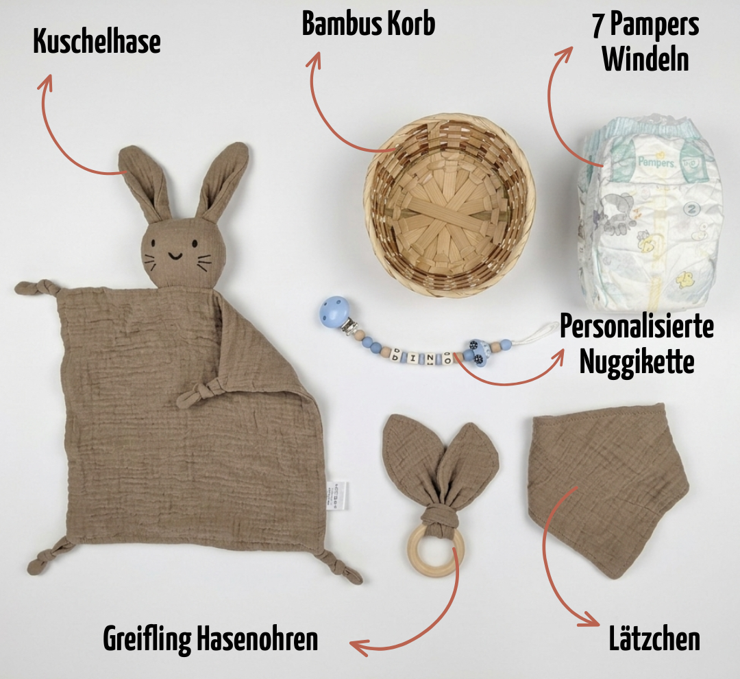 Personalisiertes Geschenk zur Geburt mit Name – Baby Geschenk zur Taufe & Babyshower | Hase braun