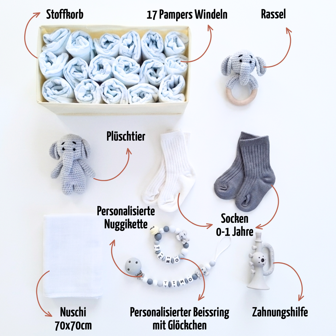 Geschenk zur Geburt personalisiert mit Name – Baby Geschenk zur Taufe & Babyshower | Elefant