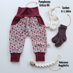 Baby Geschenk zur Geburt & Taufe | Pumphose Gr. 86, Nuggikette & Socken | Handmade Schweiz