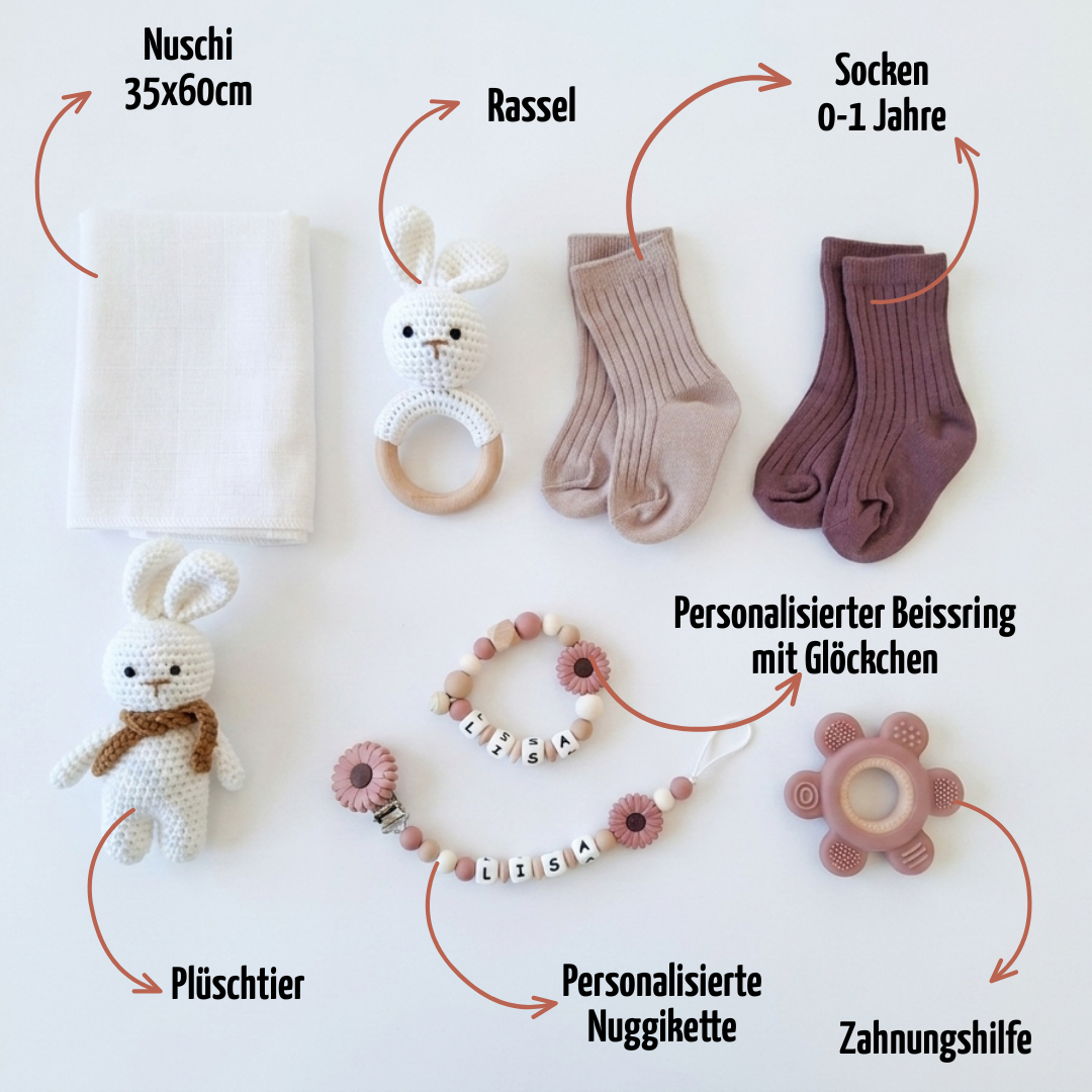 Baby Geschenk personalisiert mit Name zur Geburt, Taufe & Babyshower - Hase