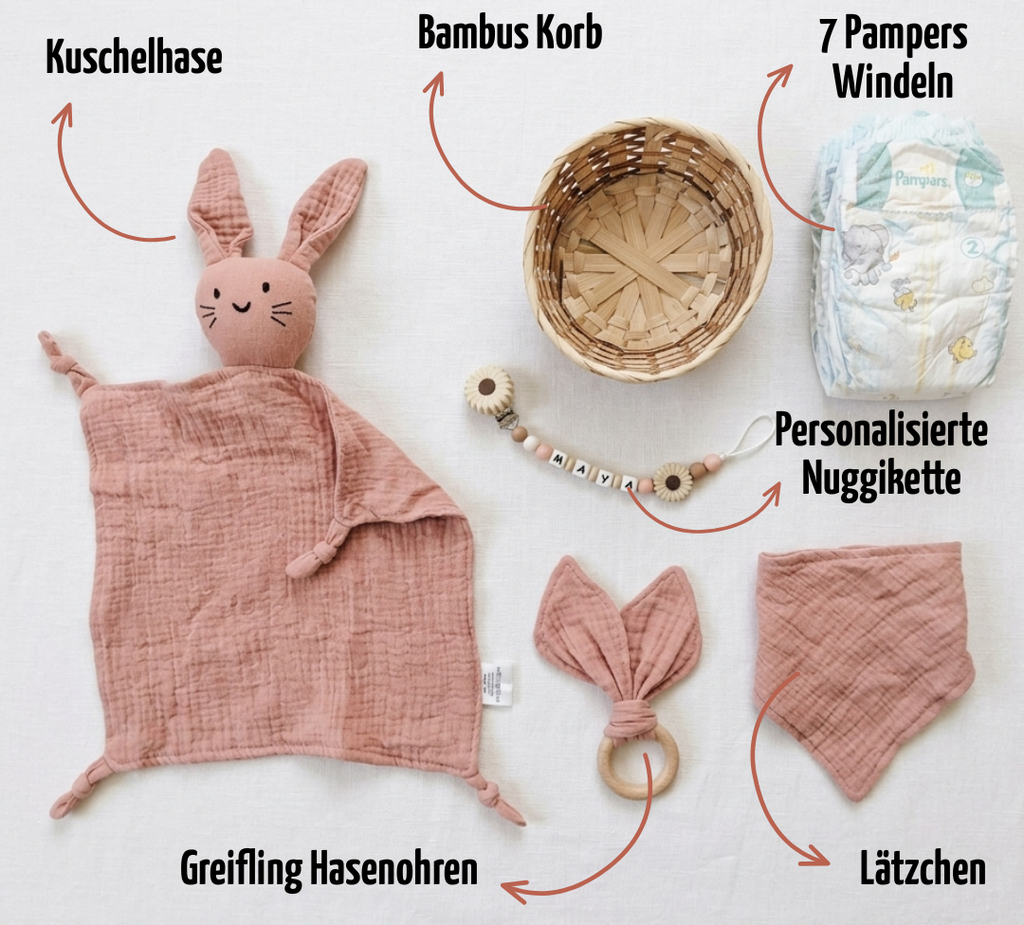 Personalisiertes Geschenk zur Geburt mit Name – Baby Geschenk zur Taufe & Babyshower | Hase rosa