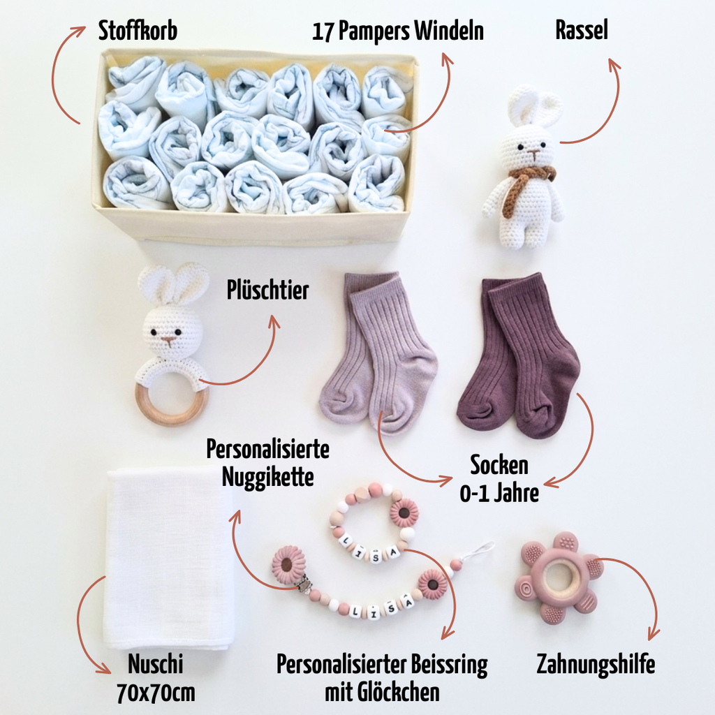 Geschenk zur Geburt personalisiert mit Name – Baby Geschenk zur Taufe & Babyshower | Hase