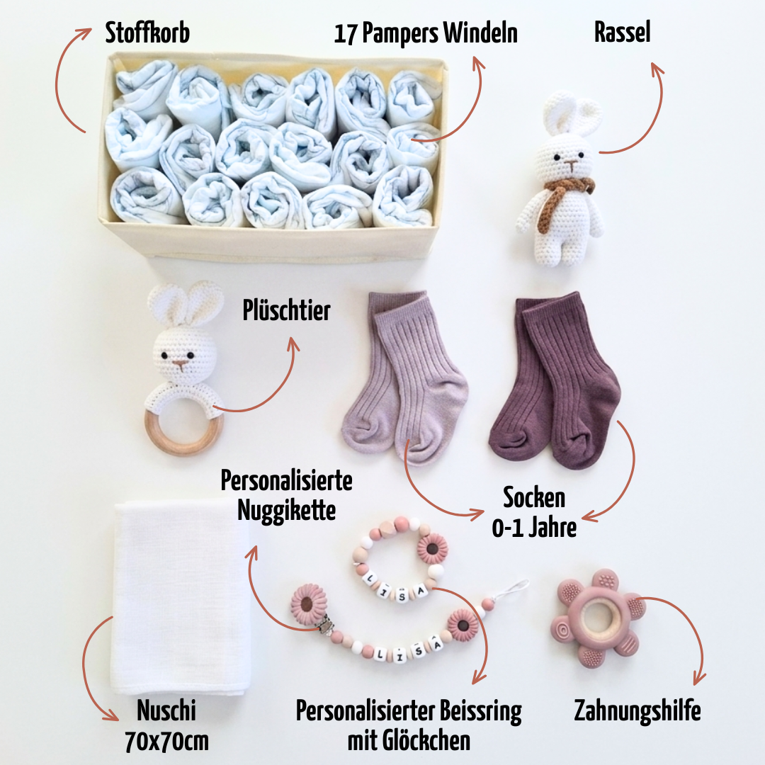 Geschenk zur Geburt personalisiert mit Name – Baby Geschenk zur Taufe & Babyshower | Hase