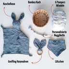 Personalisiertes Geschenk zur Geburt mit Name – Baby Geschenk zur Taufe & Babyshower | Hase blau