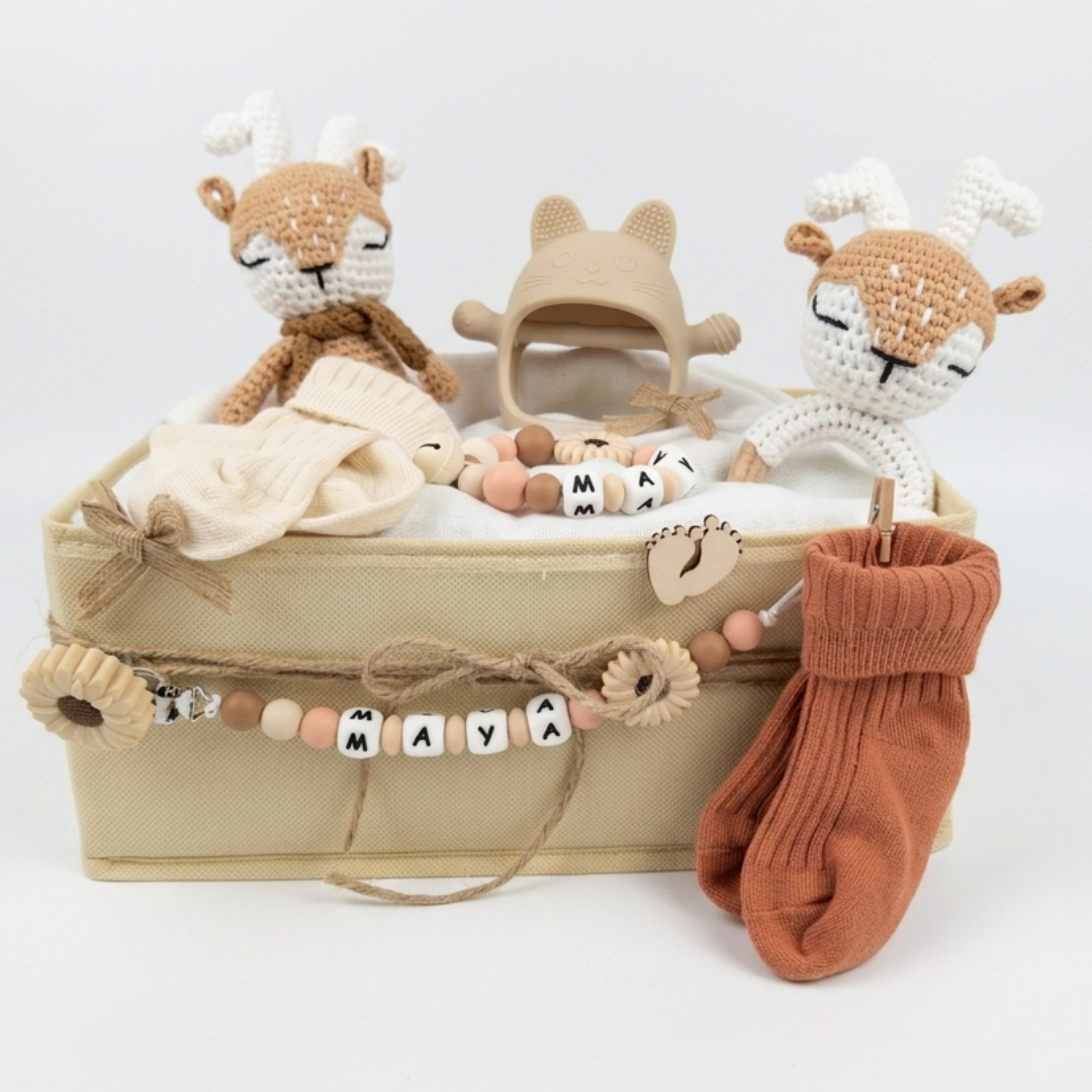 Baby Geschenk personalisiert mit Name zur Geburt, Taufe & Babyshower - Hirsch