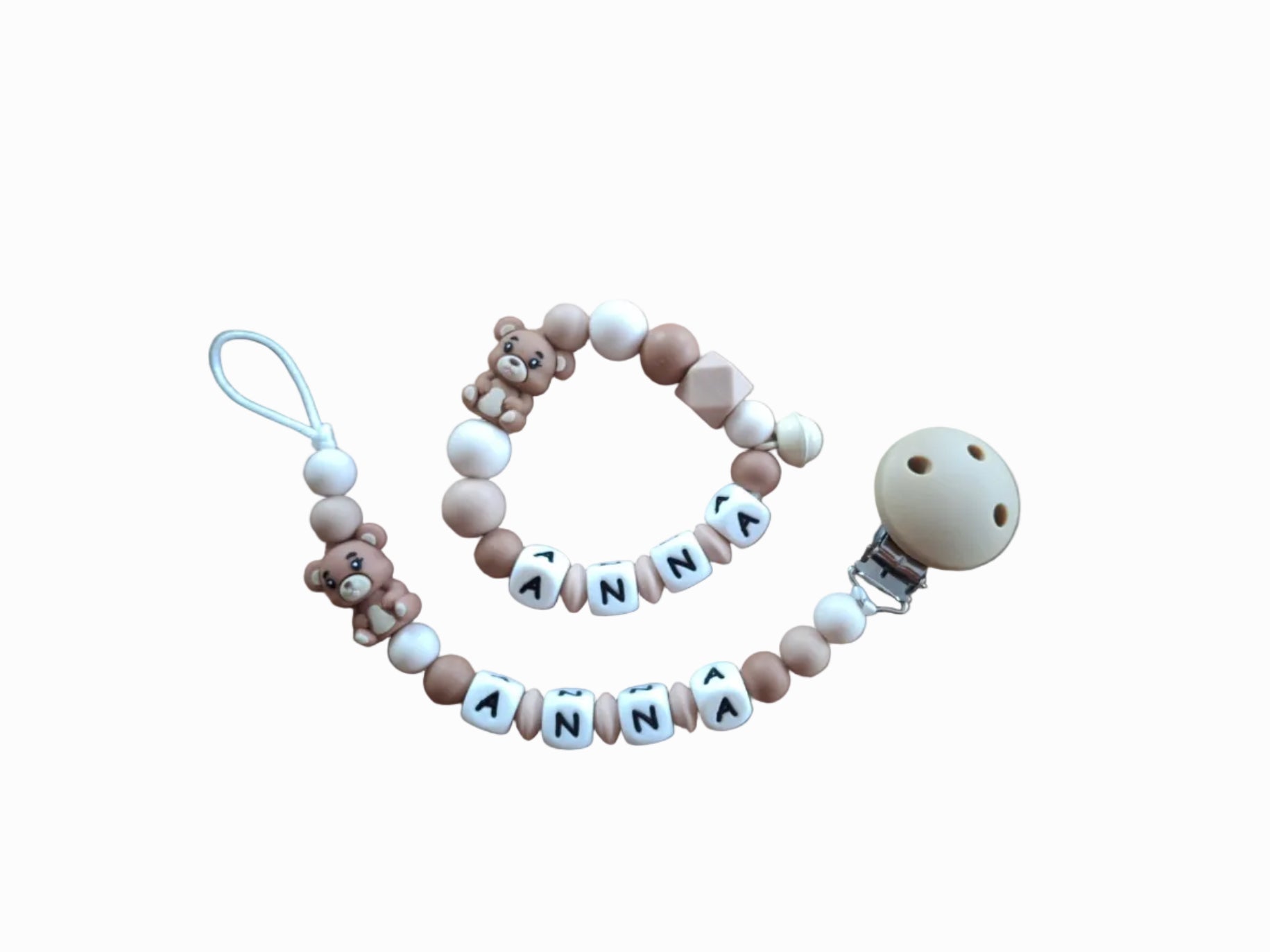 Personalisierbares Babyset Nuggikette/Greifling Bär