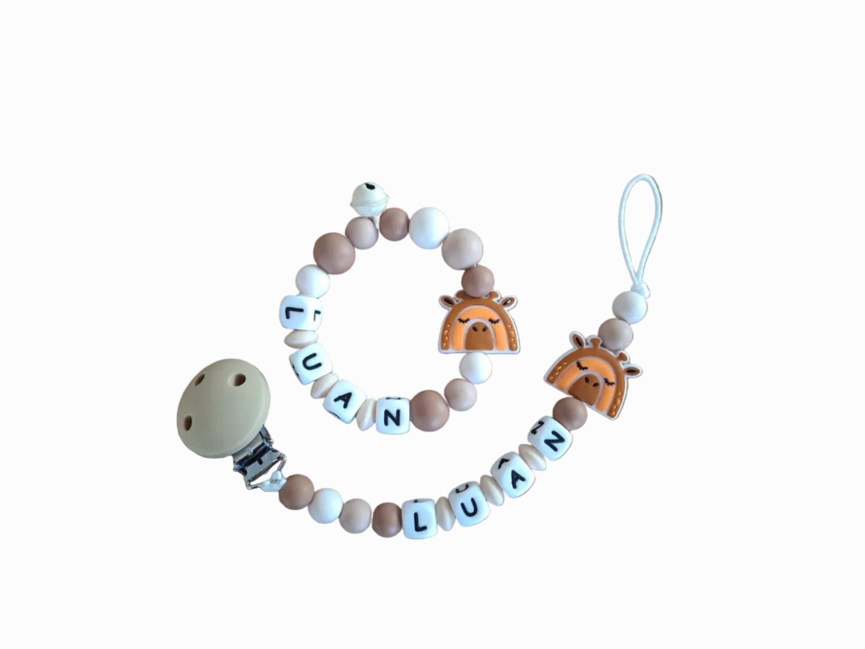 Personalisierbares Babyset Nuggikette/Greifling Giraffe