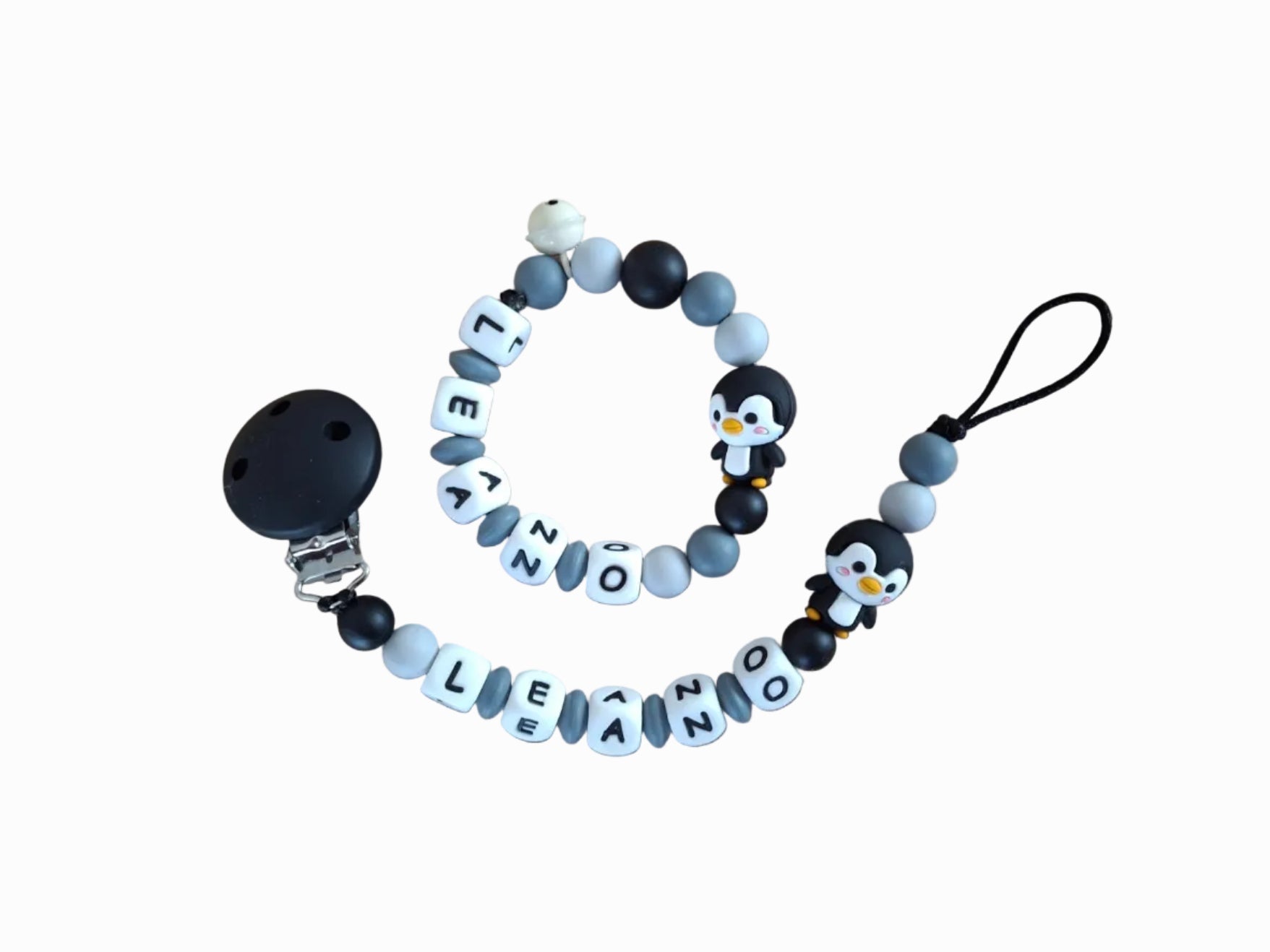 Personalisierbares Babyset Nuggikette/Greifling Pingu