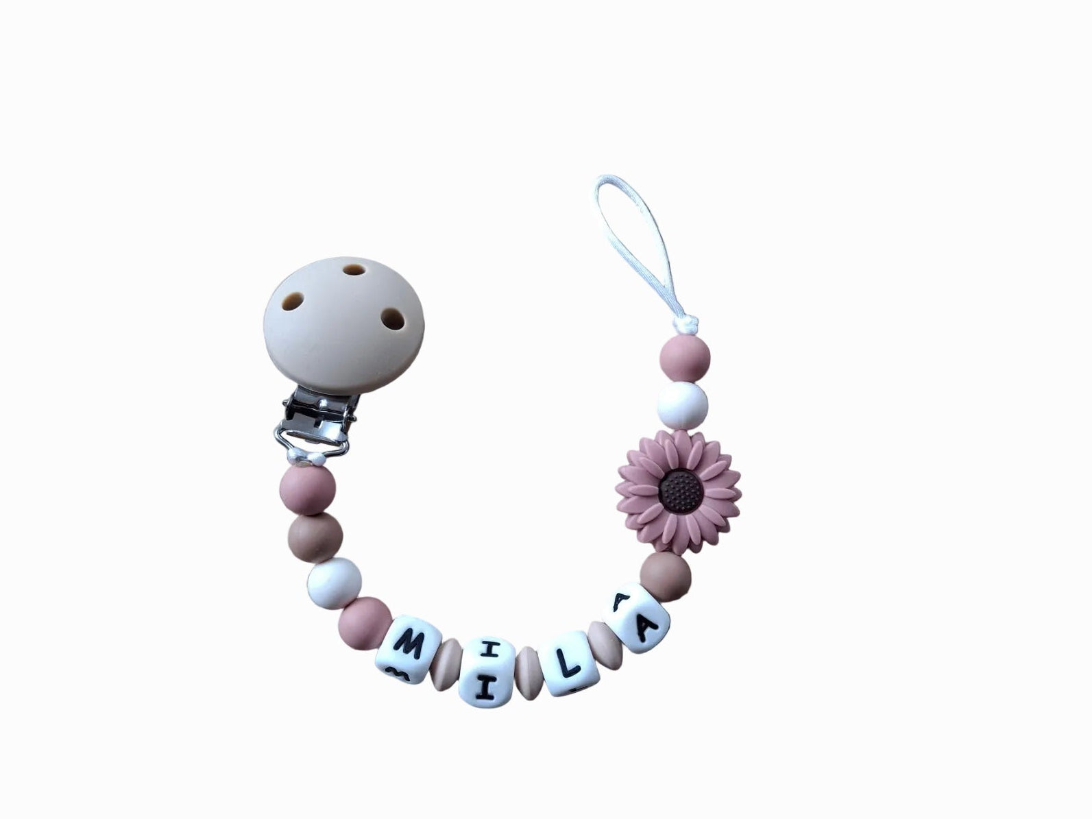 Nuggikette personalisiert mit Namen - Blume