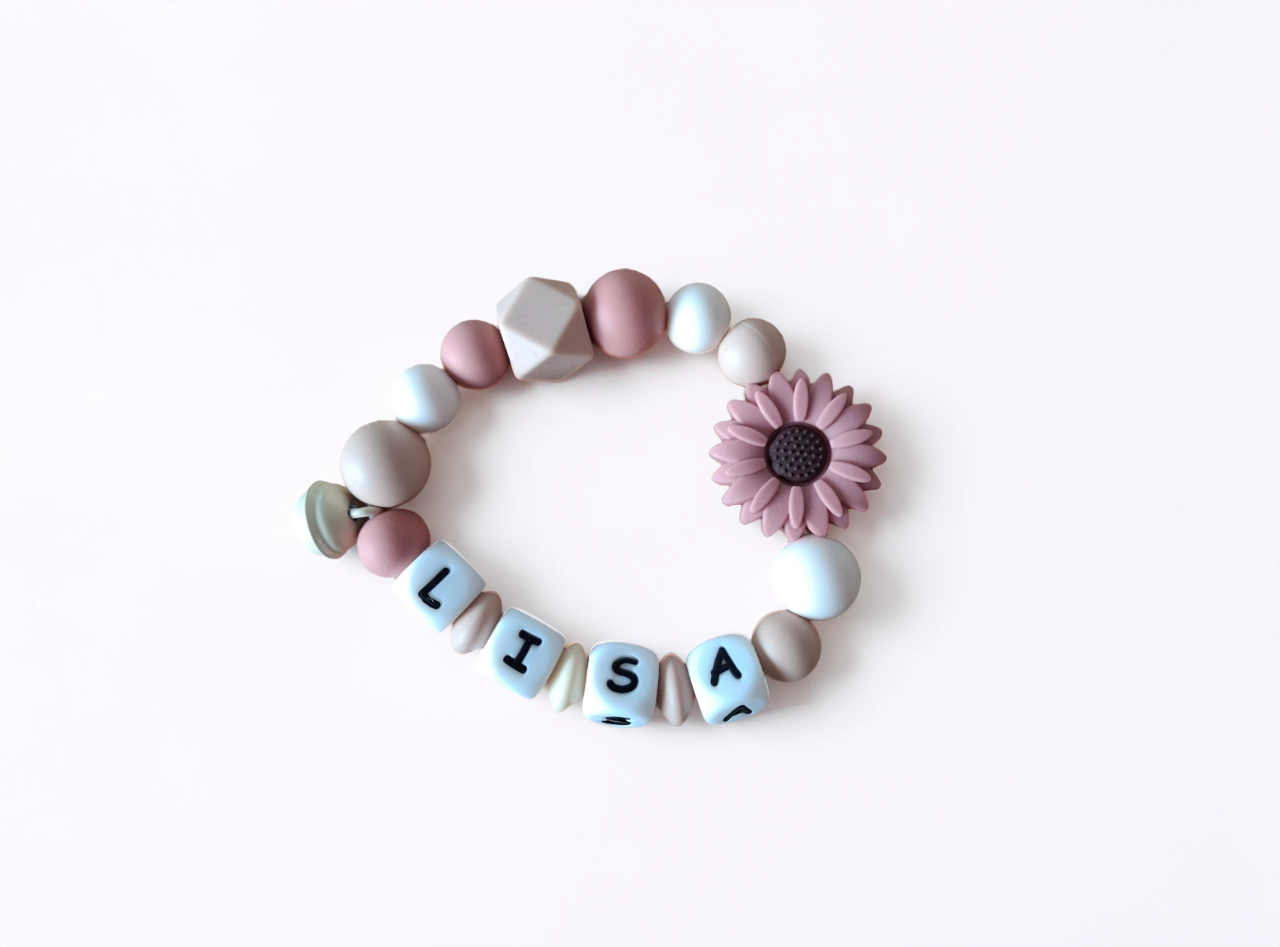 Beissring personalisiert mit Name / Geschenk zur Geburt -  Blume