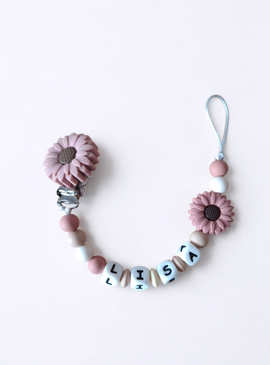 Nuggikette personalisiert mit Namen / Geschenk zur Geburt - Blume