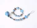 Nuggikette und Beissring personalisiert mit Namen - Baby Geschenk - Herz blau
