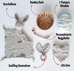 Personalisiertes Geschenk zur Geburt mit Name – Baby Geschenk zur Taufe & Babyshower | Hase grau