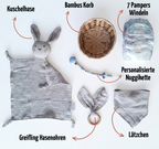 Personalisiertes Geschenk zur Geburt mit Name – Baby Geschenk zur Taufe & Babyshower | Hase grau