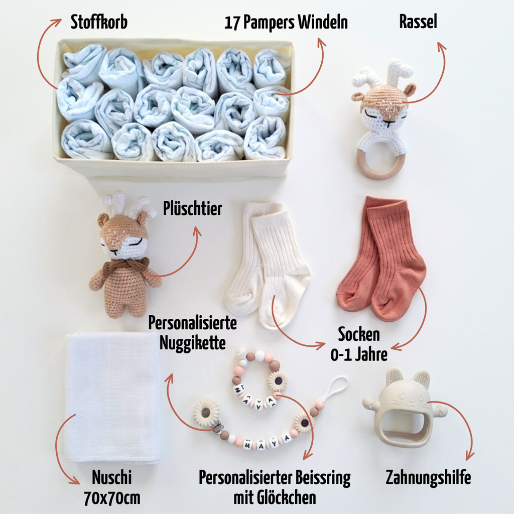 Geschenk zur Geburt personalisiert mit Name – Baby Geschenk zur Taufe & Babyshower | Hirsch