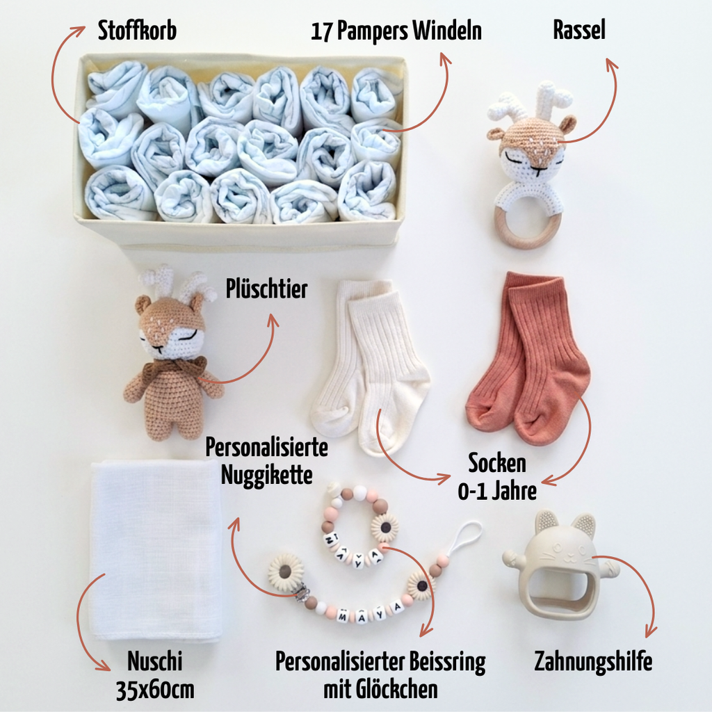 Geschenk zur Geburt personalisiert mit Name – Baby Geschenk zur Taufe & Babyshower | Hirsch