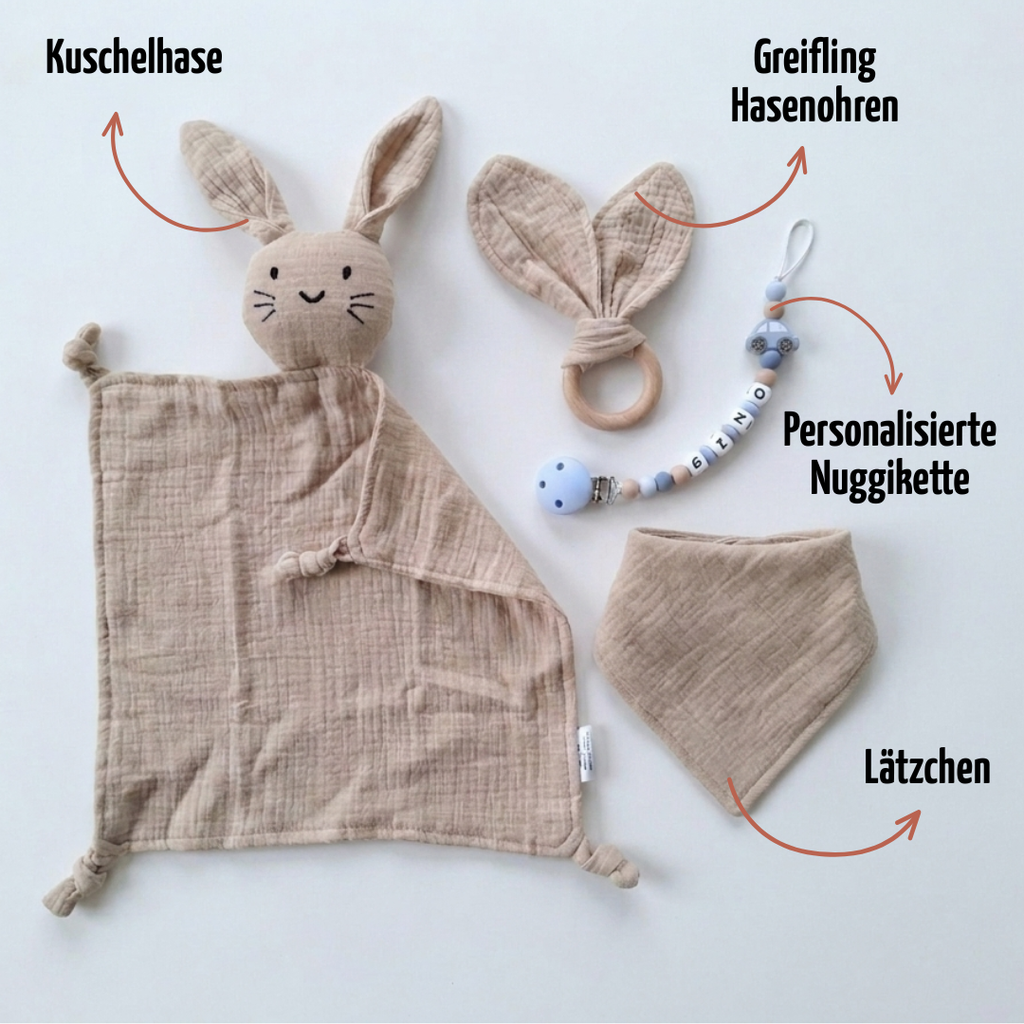 Baby Geschenk personalisiert mit Name zur Geburt, Taufe & Babyshower - Hase beige