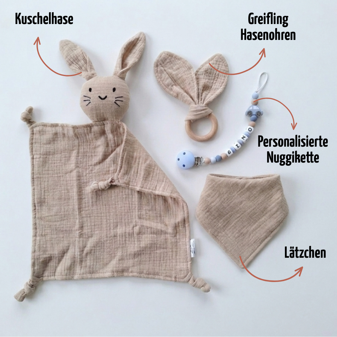 Baby Geschenk personalisiert mit Name zur Geburt, Taufe & Babyshower - Hase beige