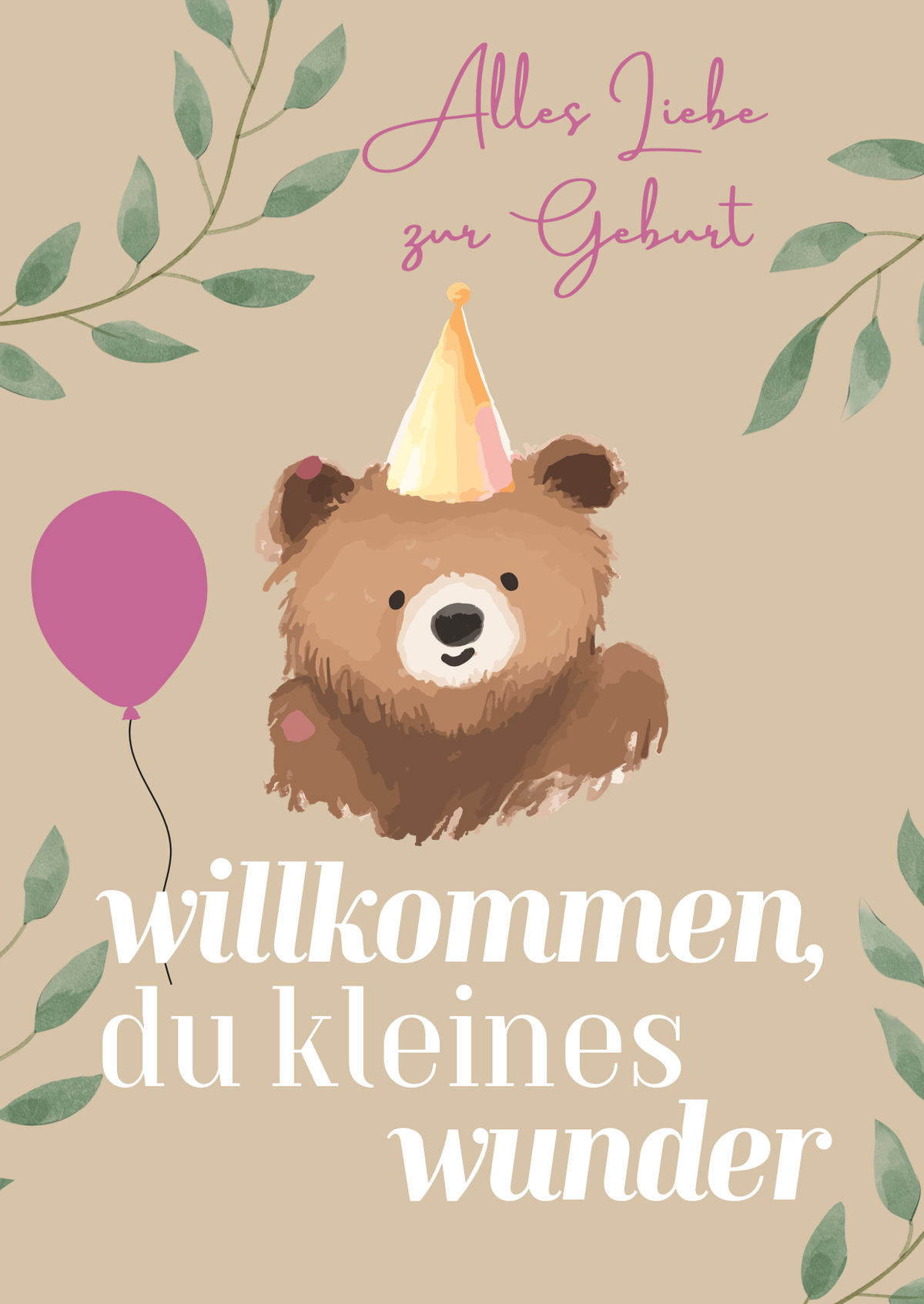 Geburtskarte "Willkommen, du kleines Wunder" – Bärchen Rosa
