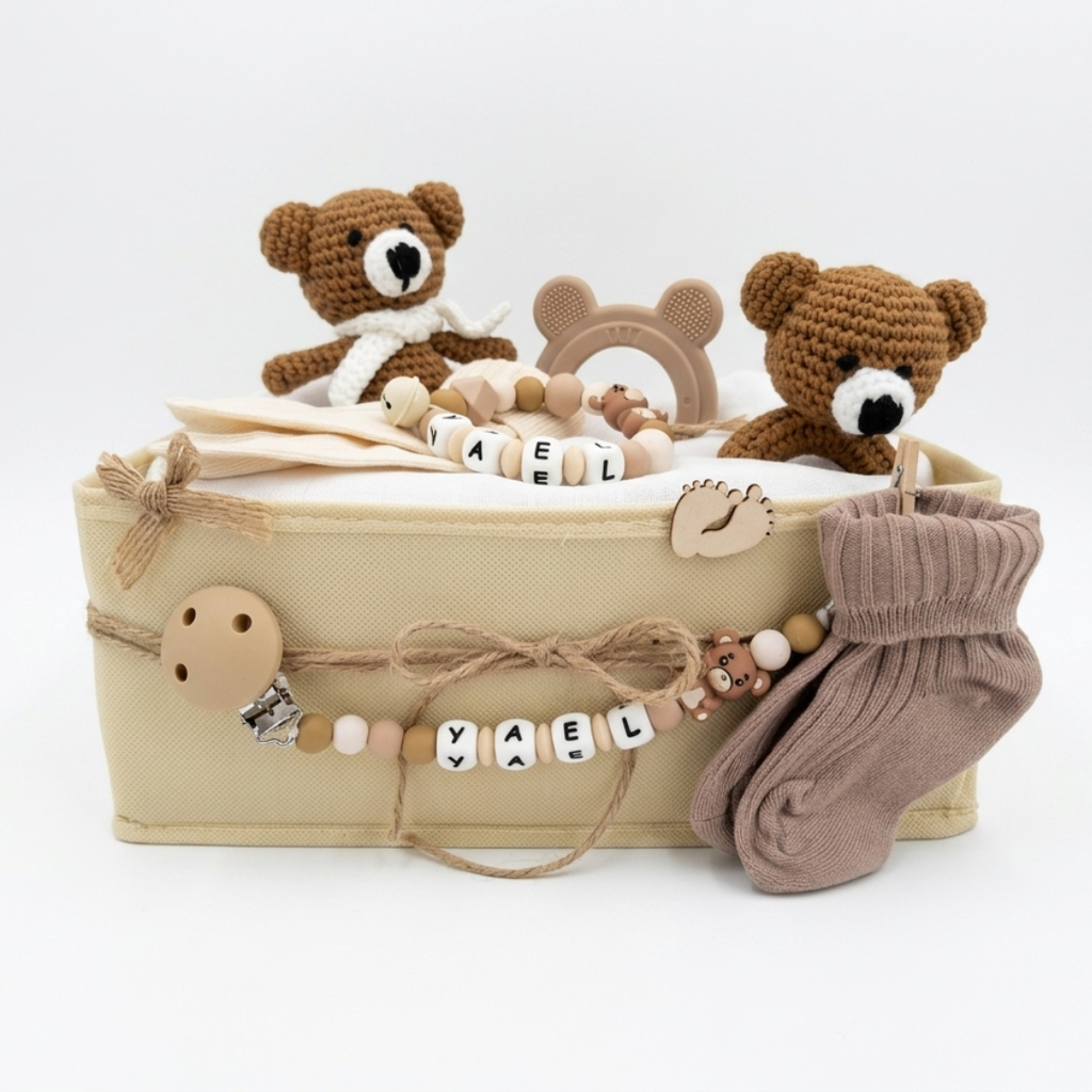 Baby Geschenk personalisiert mit Name zur Geburt, Taufe & Babyshower - Bär