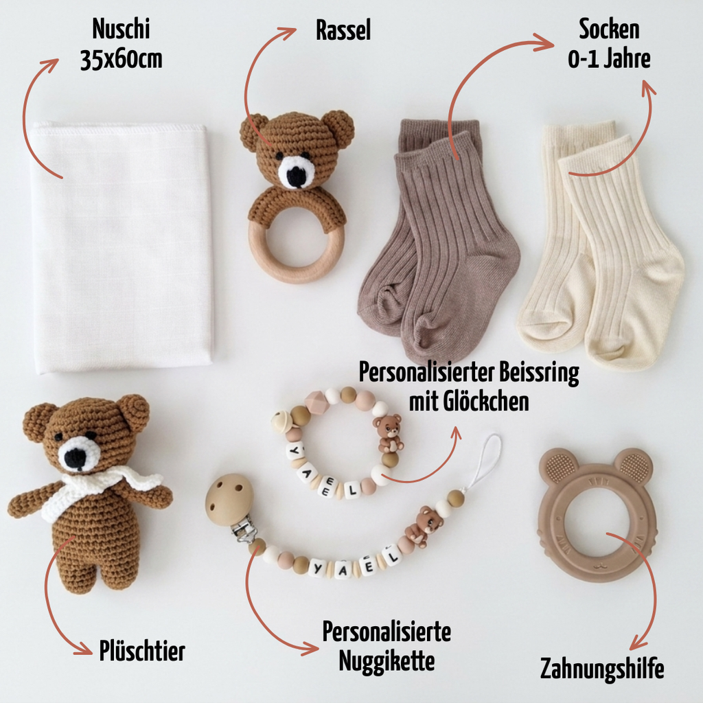 Baby Geschenk personalisiert mit Name zur Geburt, Taufe & Babyshower - Bär