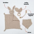 Baby Geschenk personalisiert mit Name zur Geburt, Taufe & Babyshower - Hase beige