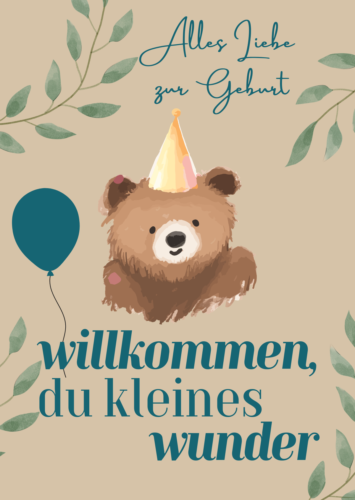 Geburtskarte "Willkommen, du kleines Wunder" – Bärchen Dunkelblau