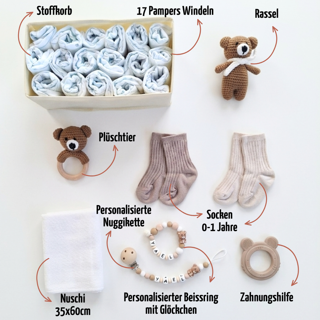 Geschenk zur Geburt personalisiert mit Name – Baby Geschenk zur Taufe & Babyshower | Bär
