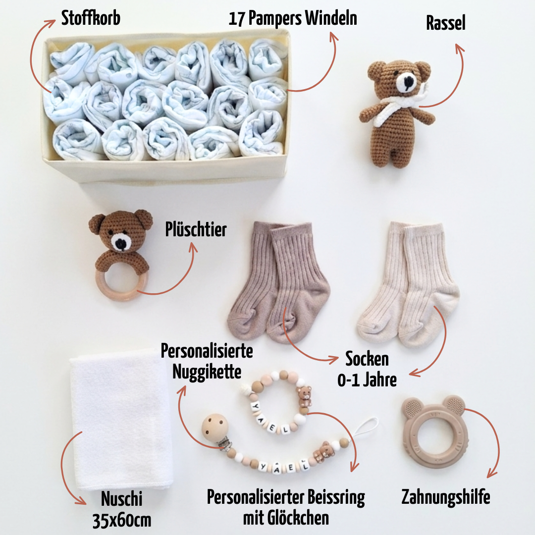 Geschenk zur Geburt personalisiert mit Name – Baby Geschenk zur Taufe & Babyshower | Bär