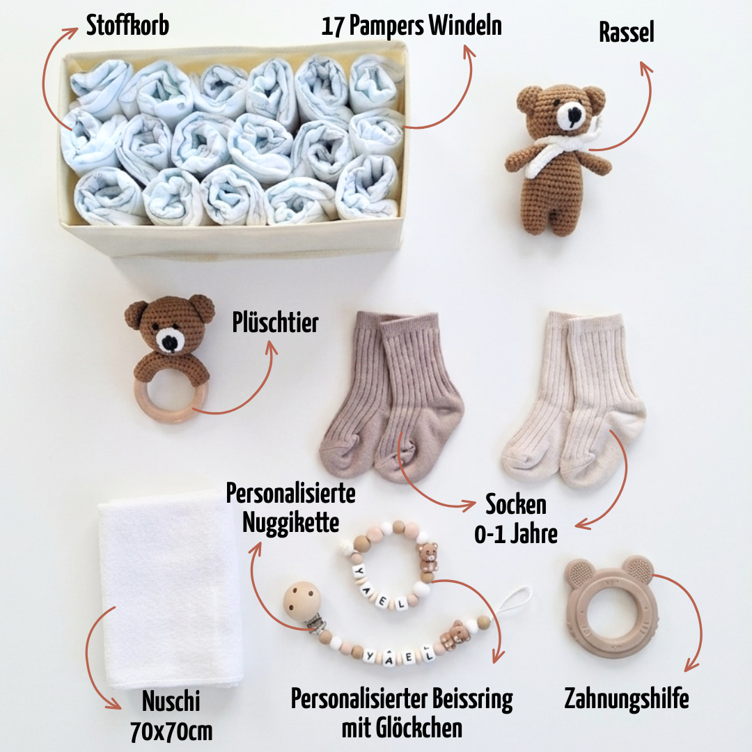 Geschenk zur Geburt personalisiert mit Name – Baby Geschenk zur Taufe & Babyshower | Bär