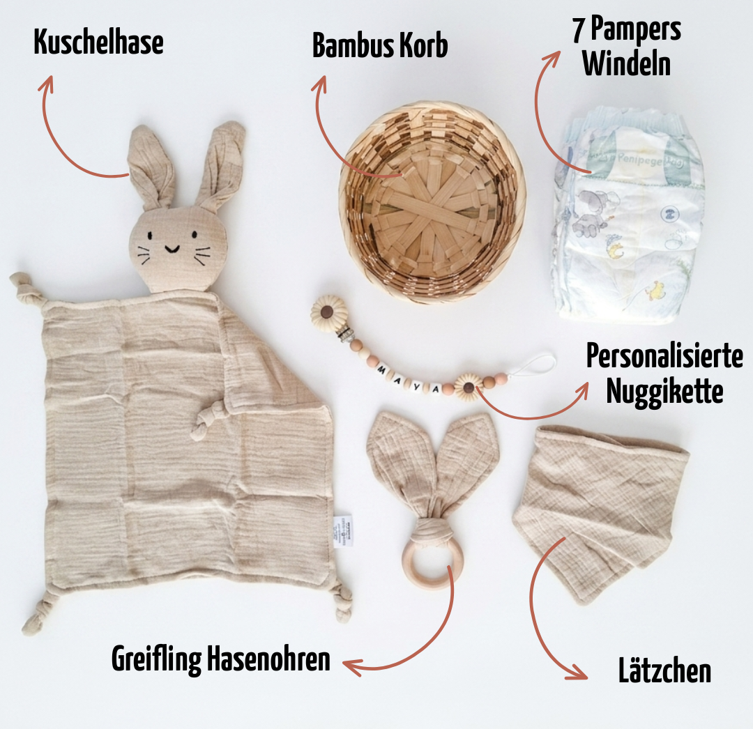 Personalisiertes Geschenk zur Geburt mit Name – Baby Geschenk zur Taufe & Babyshower | Hase beige