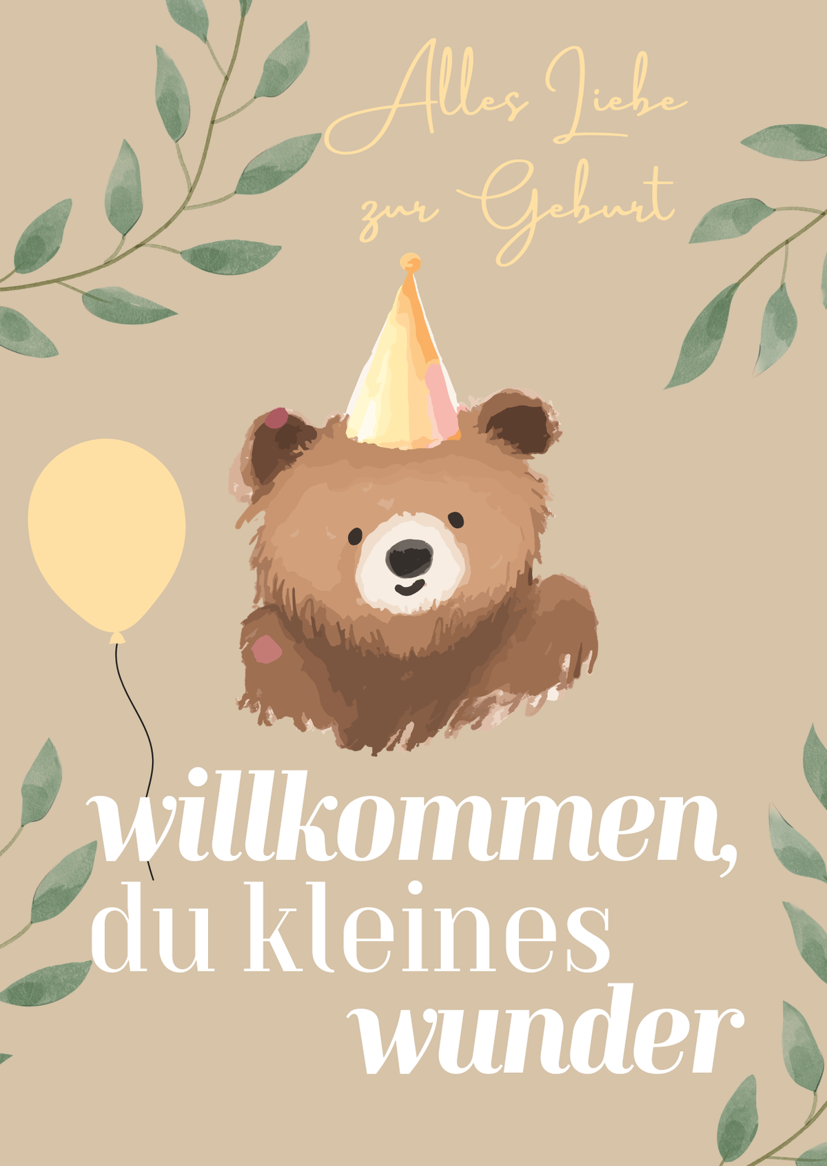 Geburtskarte "Willkommen, du kleines Wunder" – Bärchen Pastelgelb