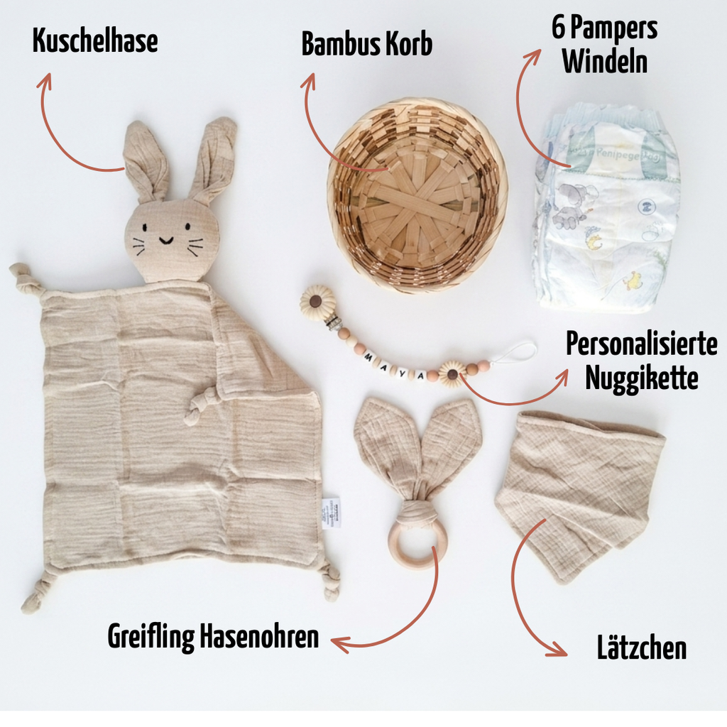 Personalisiertes Geschenk zur Geburt mit Name – Baby Geschenk zur Taufe & Babyshower | Hase beige