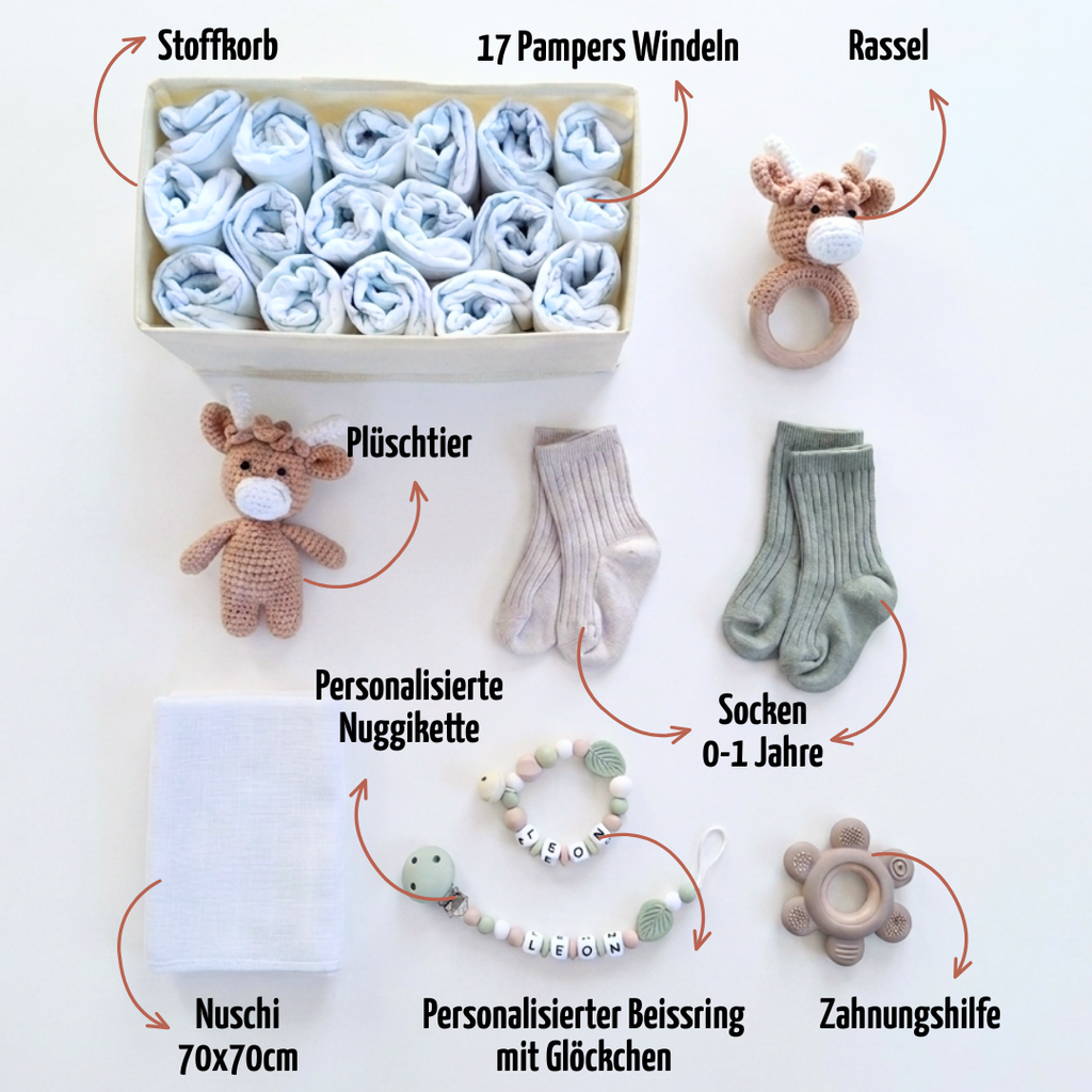 Geschenk zur Geburt personalisiert mit Name – Baby Geschenk zur Taufe & Babyshower | Kuh