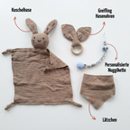 Baby Geschenk personalisiert mit Name zur Geburt, Taufe & Babyshower - Hase braun