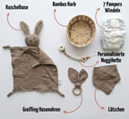 Personalisiertes Geschenk zur Geburt mit Name – Baby Geschenk zur Taufe & Babyshower | Hase braun