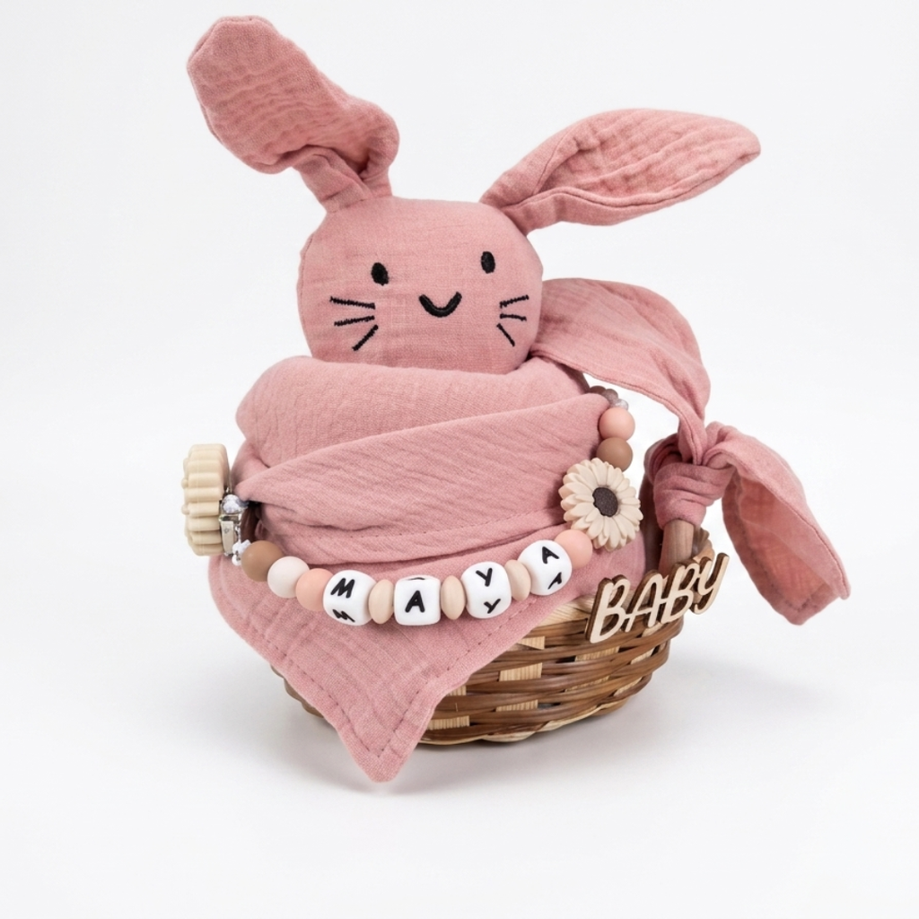 Baby Geschenk personalisiert mit Name zur Geburt, Taufe & Babyshower - Hase rosa