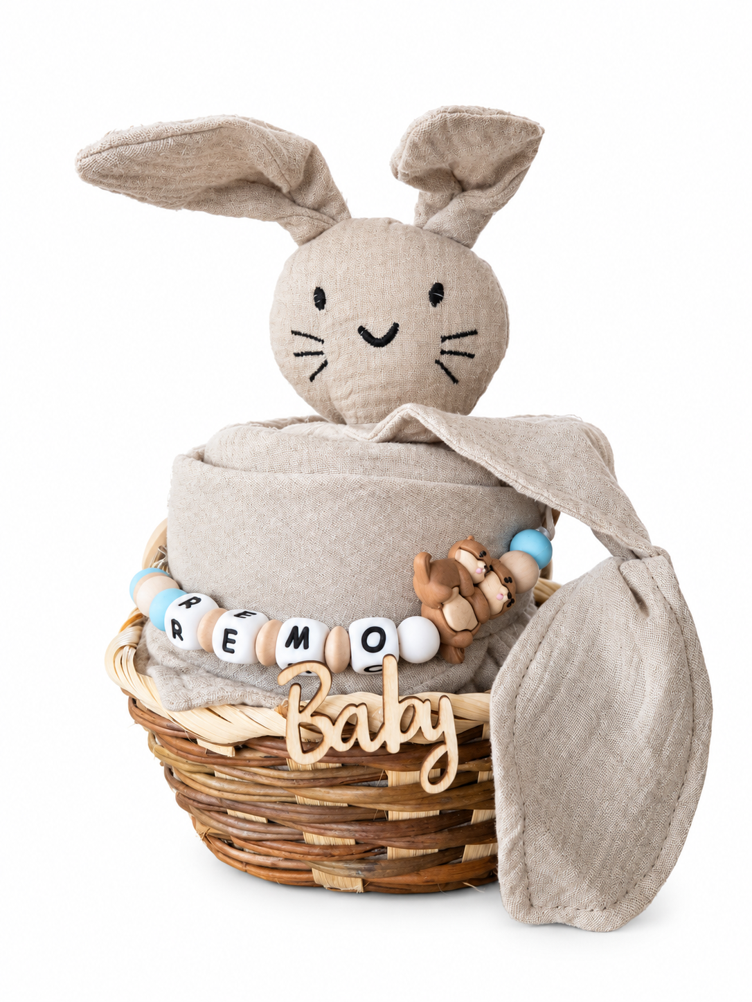 Personalisiertes Geschenk zur Geburt mit Name – Baby Geschenk zur Taufe & Babyshower | Hase beige