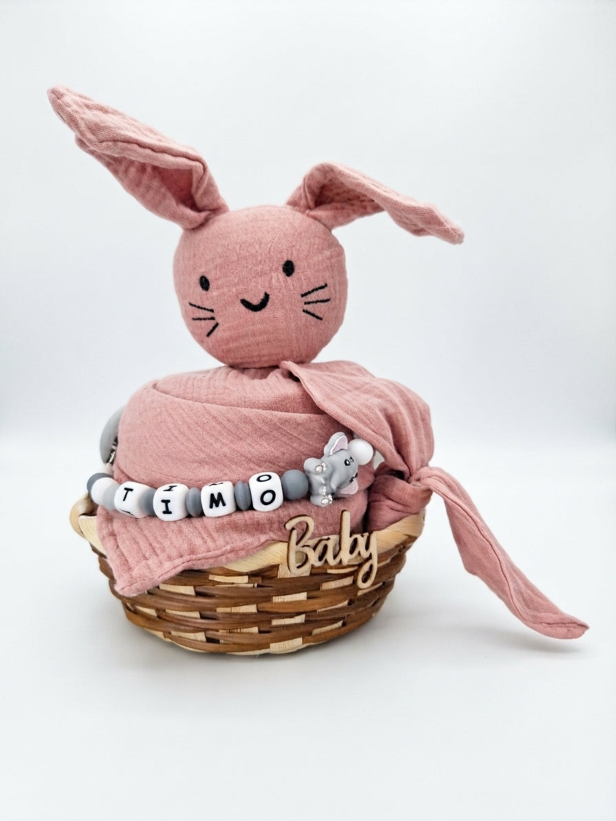 Personalisiertes Geschenk zur Geburt mit Name – Baby Geschenk zur Taufe & Babyshower | Hase rosa