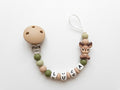 Nuggikette / Schnullerkette personalisiert mit Name, Geschenk zur Geburt - Herbst Hirsch Grün