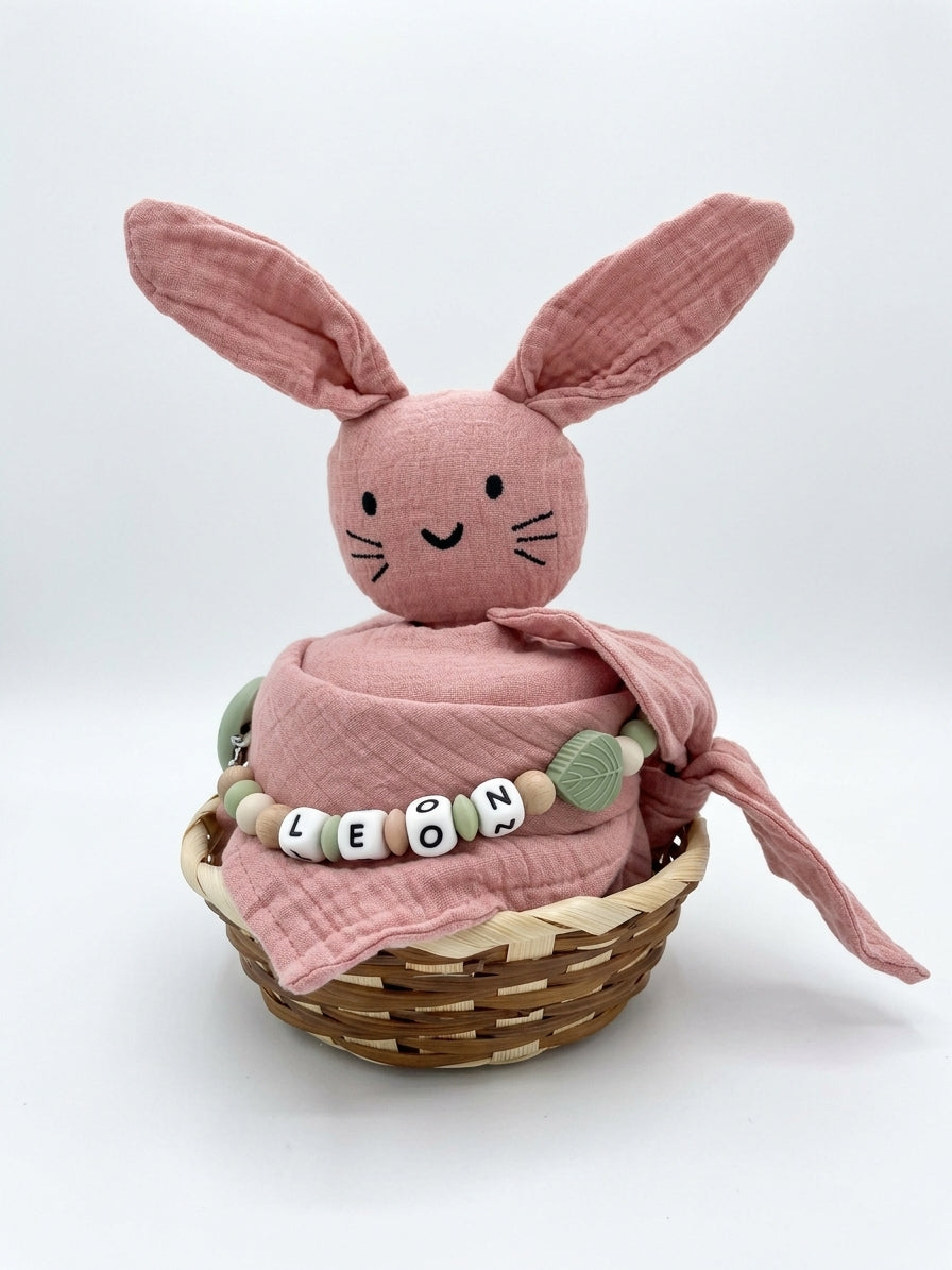 Personalisiertes Geschenk zur Geburt mit Name – Baby Geschenk zur Taufe & Babyshower | Hase rosa