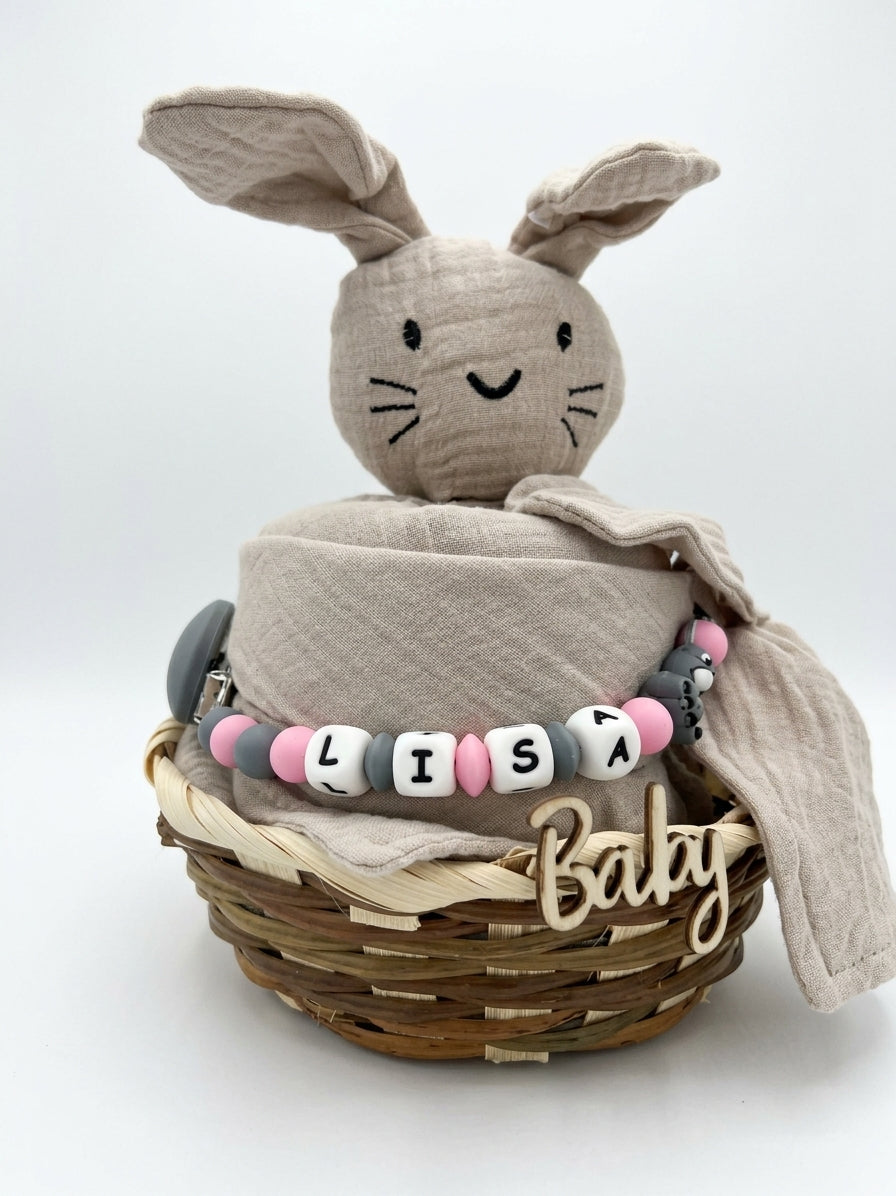 Personalisiertes Geschenk zur Geburt mit Name – Baby Geschenk zur Taufe & Babyshower | Hase beige
