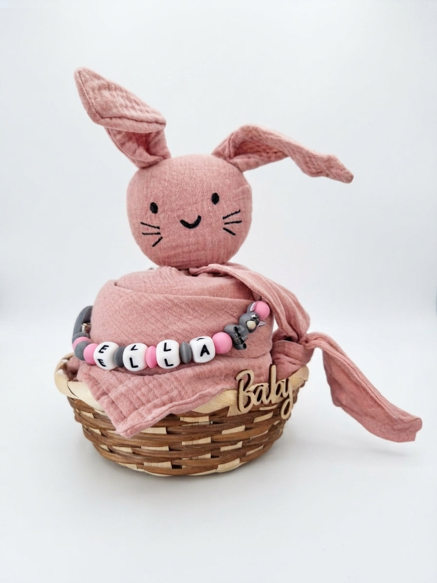 Personalisiertes Geschenk zur Geburt mit Name – Baby Geschenk zur Taufe & Babyshower | Hase rosa