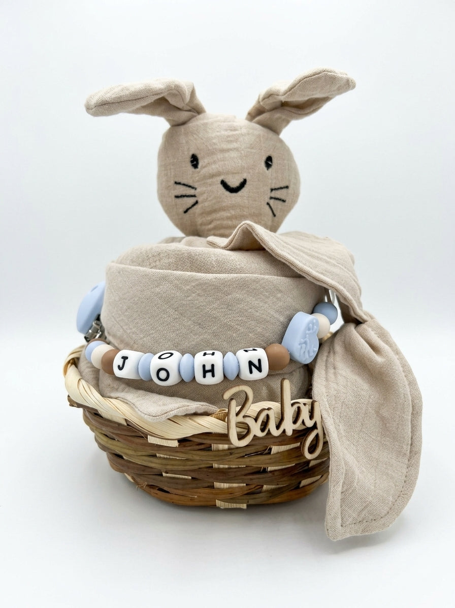 Personalisiertes Geschenk zur Geburt mit Name – Baby Geschenk zur Taufe & Babyshower | Hase beige