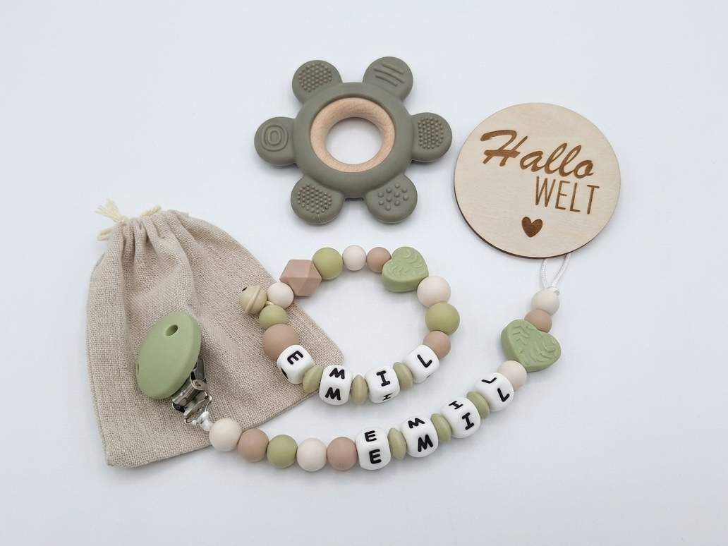 Baby Geschenk personalisiert mit Namen - Herz - Grün