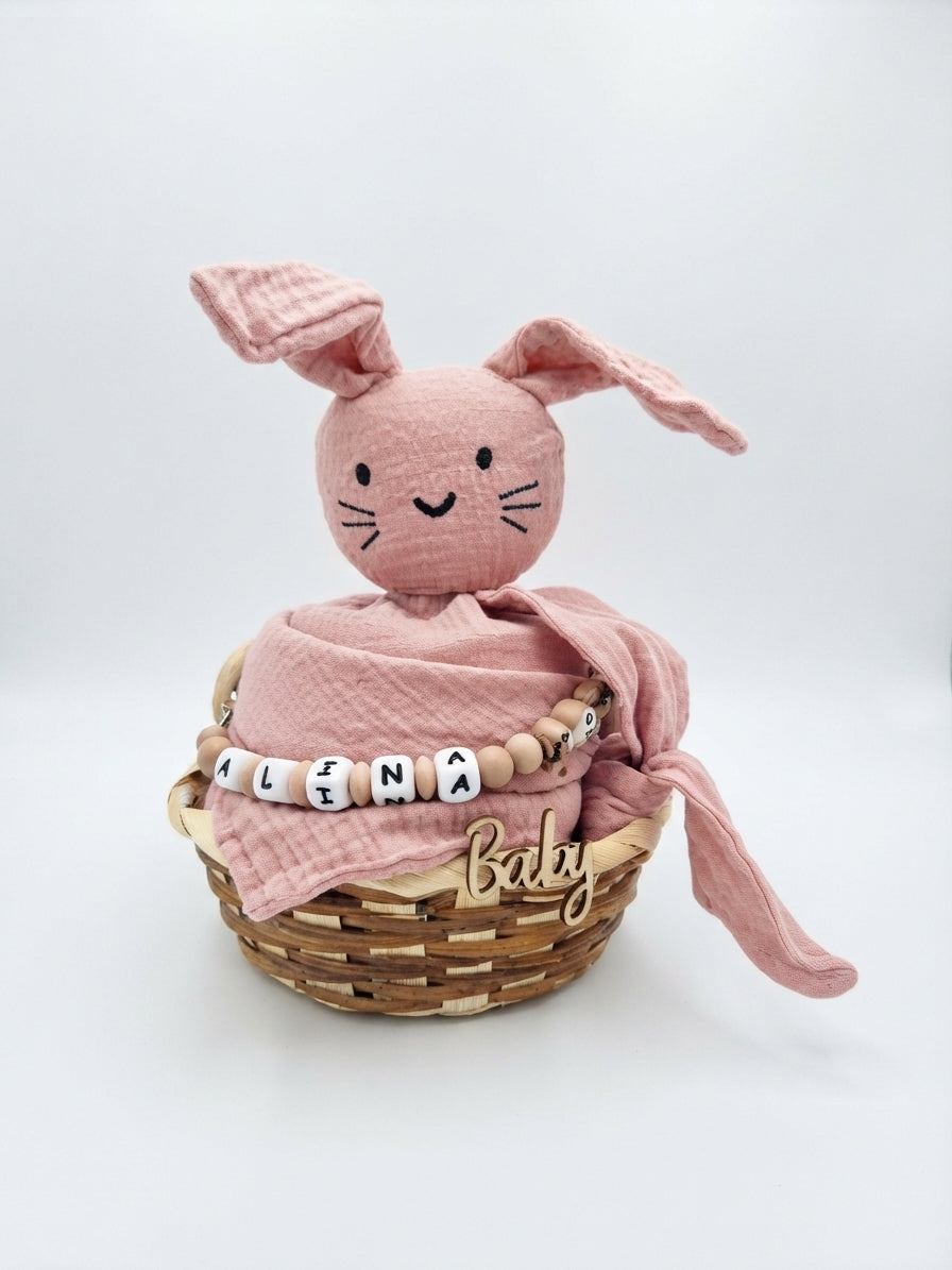 Personalisiertes Geschenk zur Geburt mit Name – Baby Geschenk zur Taufe & Babyshower | Hase rosa