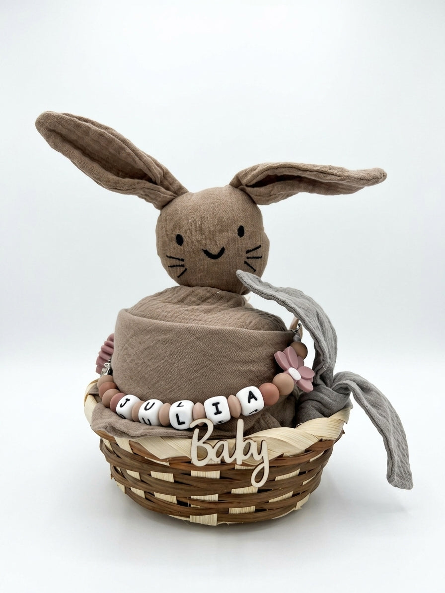 Personalisiertes Geschenk zur Geburt mit Name – Baby Geschenk zur Taufe & Babyshower | Hase braun